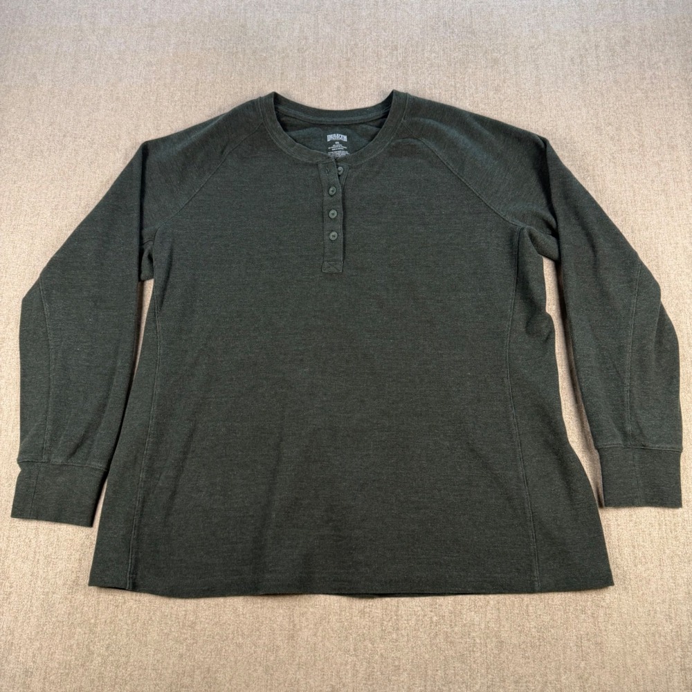 Duluth Trading Co Henley Men XXL Green Long Sleeve Waffle Knit Raglan Shirt
